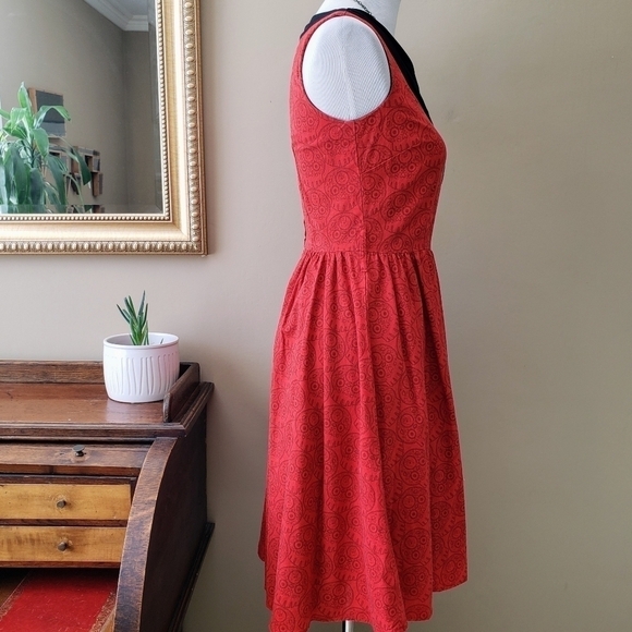 Modcloth Folter Sugar Skull Red Pin Up Sleeveless Fit Flare Dress Day of Dead S - Picture 6 of 8